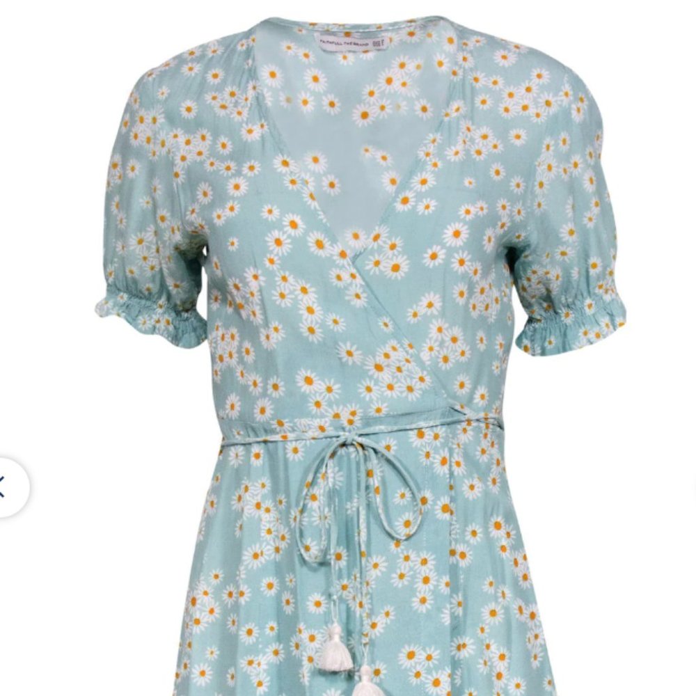 Faithfull the Brand-Mira floral blue daisy wrap mini dress-XS, US2—vacation
